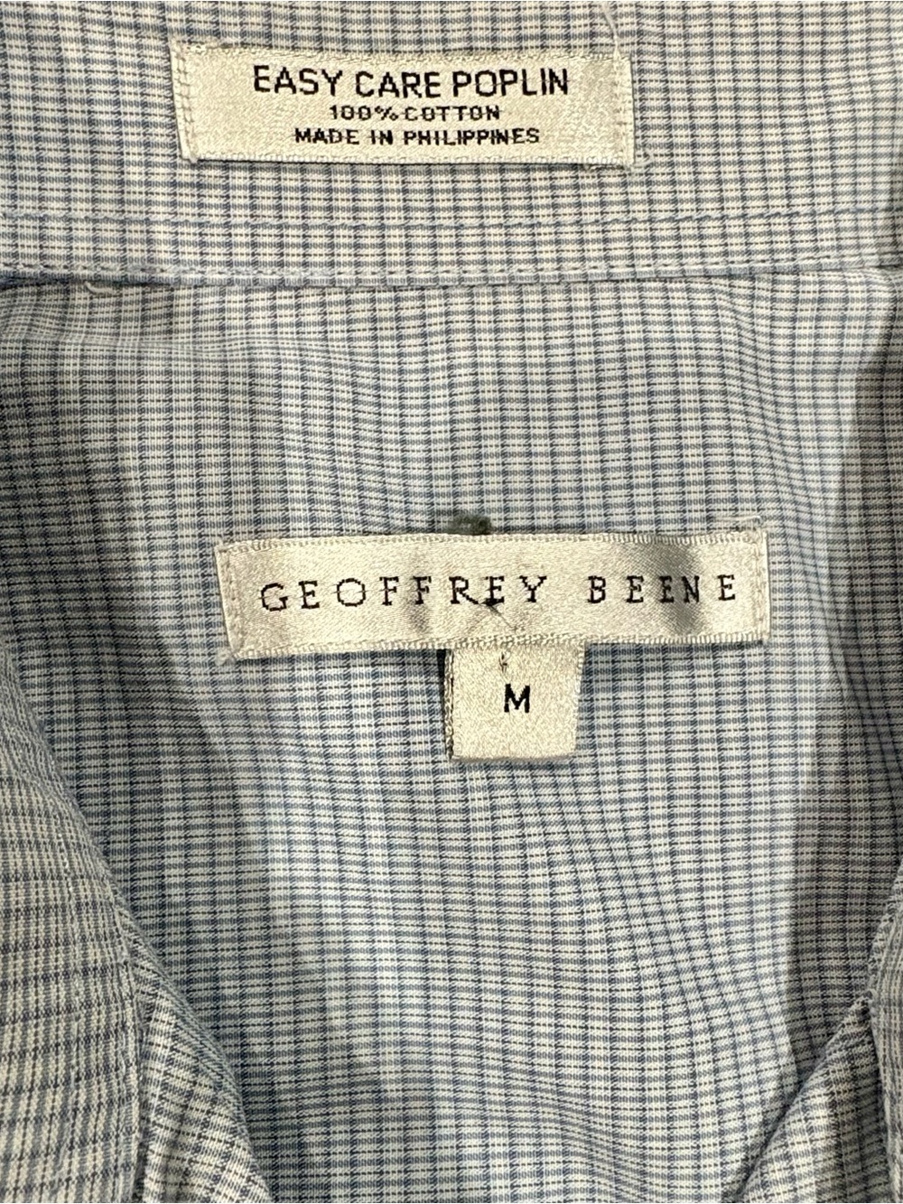 Geoffrey Beene Light Blue and White Micro-Check Poplin Shirt